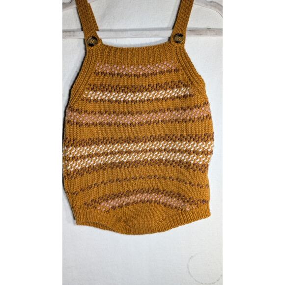 Bebe Organic Unisex Knit Wilder Striped Romper 6 Months Wheat Sustainable - Picture 3 of 7